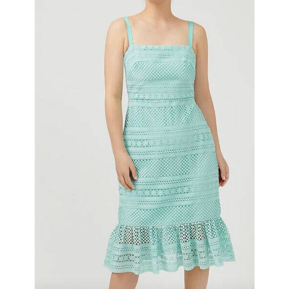 New J. Crew Geometric Sleeveless Lace Ruffle Sheath Midi Dress Wedding Guest - Picture 1 of 11